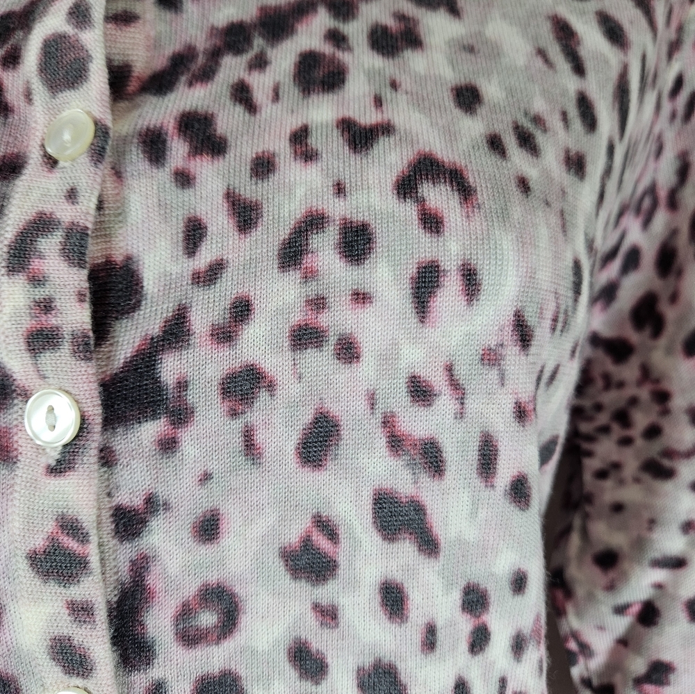 NWOT Talbots pink white animal print Merino wool cardigan sweater Womens Large - Picture 7 of 9